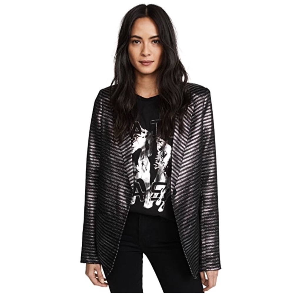 RtA Iggy Metallic Black Silver Stripe Blazer Jacket Disco Glam Punk Size Small